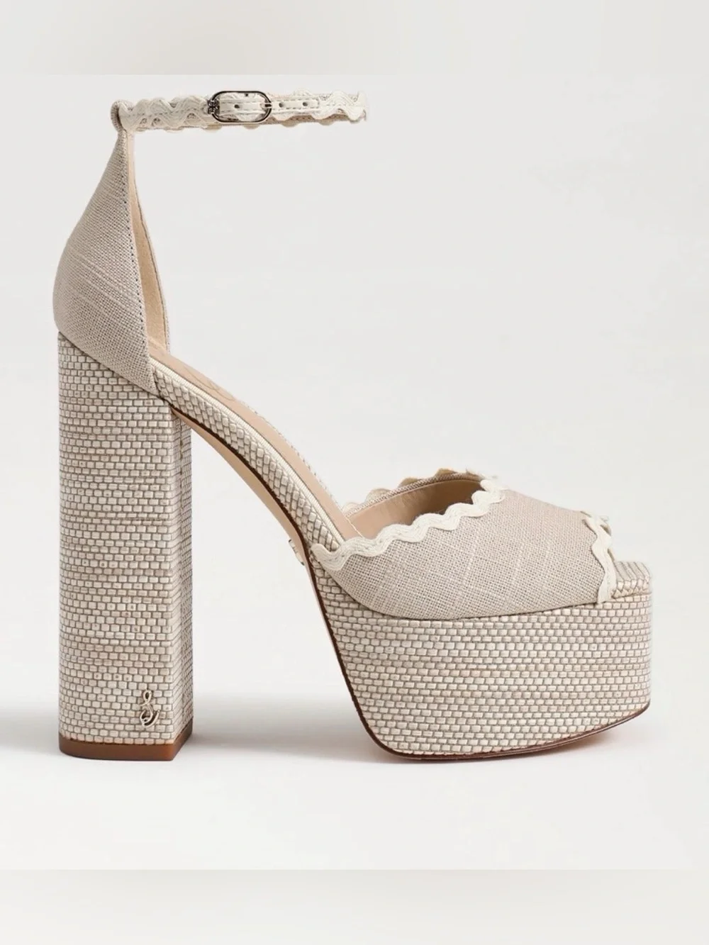 Sam Edelman Kori Cream Raffia Platform Heels Size 8